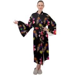 Pattern Flowers Wallpaper Maxi Tie Front Velour Kimono