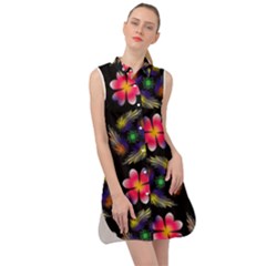 Pattern Flowers Wallpaper Sleeveless Shirt Dress