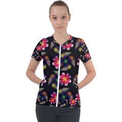 Pattern Flowers Wallpaper Short Sleeve Zip Up Jacket by Pakrebo