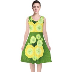 Buttercup Ranunculus Globe Flower V-neck Midi Sleeveless Dress  by Pakrebo