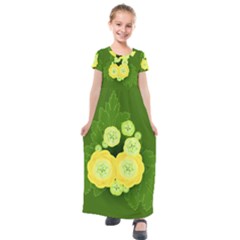 Buttercup Ranunculus Globe Flower Kids  Short Sleeve Maxi Dress by Pakrebo