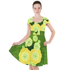 Buttercup Ranunculus Globe Flower Cap Sleeve Midi Dress by Pakrebo