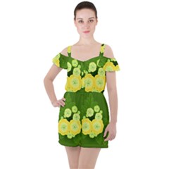 Buttercup Ranunculus Globe Flower Ruffle Cut Out Chiffon Playsuit by Pakrebo