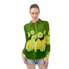 Buttercup Ranunculus Globe Flower Long Sleeve Chiffon Shirt