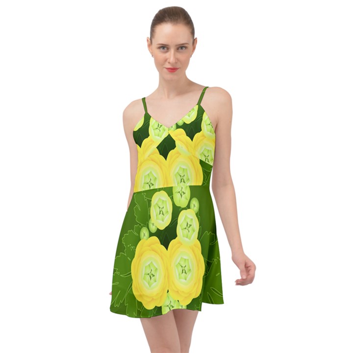 Buttercup Ranunculus Globe Flower Summer Time Chiffon Dress