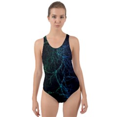 Fractal Lines Wallpaper Backdrop Cut-out Back One Piece Swimsuit by Pakrebo