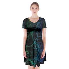 Fractal Lines Wallpaper Backdrop Short Sleeve V-neck Flare Dress by Pakrebo