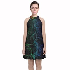 Fractal Lines Wallpaper Backdrop Velvet Halter Neckline Dress  by Pakrebo