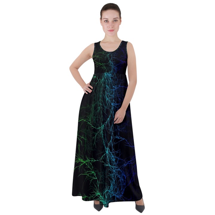 Fractal Lines Wallpaper Backdrop Empire Waist Velour Maxi Dress