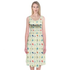 Clouds And Umbrellas Seasons Pattern Midi Sleeveless Dress