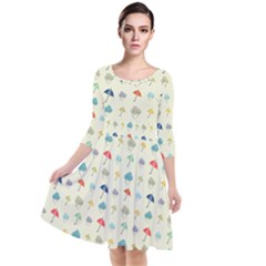 Clouds And Umbrellas Seasons Pattern Quarter Sleeve Waist Band Dress by Pakrebo