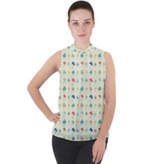 Clouds And Umbrellas Seasons Pattern Mock Neck Chiffon Sleeveless Top by Pakrebo