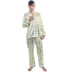 Clouds And Umbrellas Seasons Pattern Men s Satin Pajamas Long Pants Set