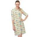 Clouds And Umbrellas Seasons Pattern Long Sleeve Mini Shirt Dress View1