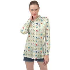 Clouds And Umbrellas Seasons Pattern Long Sleeve Satin Shirt