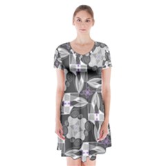 Ornament Pattern Background Short Sleeve V-neck Flare Dress