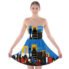 Architecture City House Window Strapless Bra Top Dress by Pakrebo