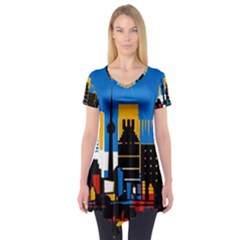 Architecture City House Window Short Sleeve Tunic  by Pakrebo