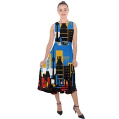 Architecture City House Window Midi Tie-back Chiffon Dress