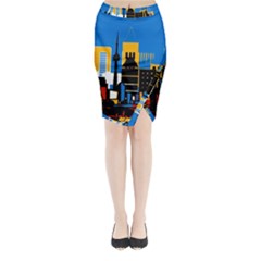 Architecture City House Window Midi Wrap Pencil Skirt by Pakrebo