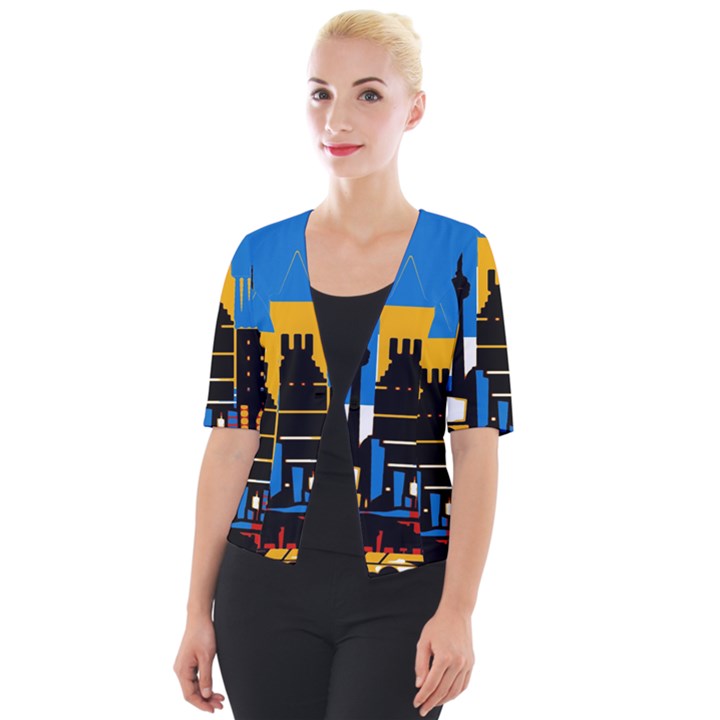 Architecture City House Window Cropped Button Cardigan