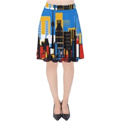 Architecture City House Window Velvet High Waist Skirt by Pakrebo