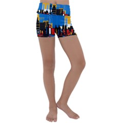 Architecture City House Window Kids  Lightweight Velour Yoga Shorts by Pakrebo