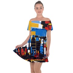 Architecture City House Window Off Shoulder Velour Dress by Pakrebo