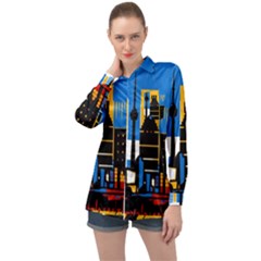 Architecture City House Window Long Sleeve Satin Shirt