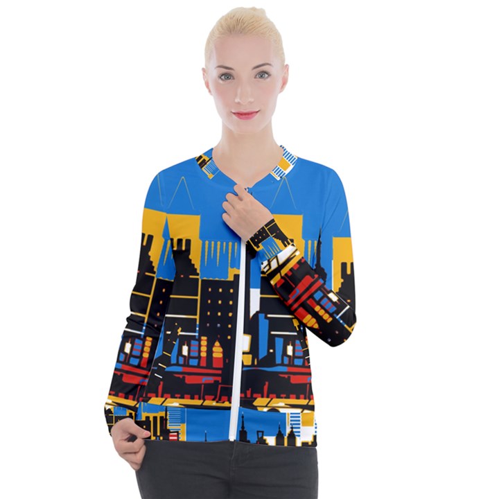 Architecture City House Window Casual Zip Up Jacket