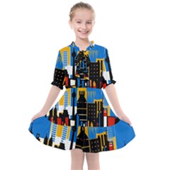 Architecture City House Window Kids  All Frills Chiffon Dress by Pakrebo