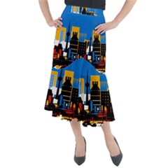 Architecture City House Window Midi Mermaid Skirt by Pakrebo