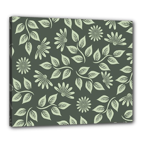 Flowers Pattern Spring Green Canvas 24  X 20  (stretched) by Pakrebo