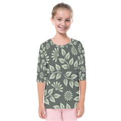 Flowers Pattern Spring Green Kids  Quarter Sleeve Raglan Tee