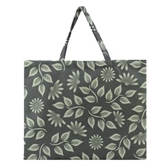 Flowers Pattern Spring Green Zipper Large Tote Bag by Pakrebo