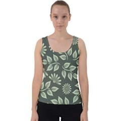 Flowers Pattern Spring Green Velvet Tank Top by Pakrebo