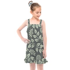 Flowers Pattern Spring Green Kids  Overall Dress by Pakrebo