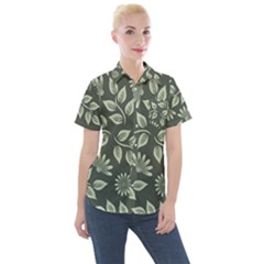 Flowers Pattern Spring Green Women s Short Sleeve Pocket Shirt