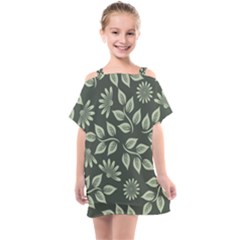 Flowers Pattern Spring Green Kids  One Piece Chiffon Dress