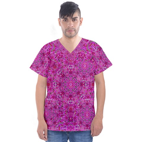 Flowering And Blooming To Bring Happiness Men s V-neck Scrub Top by pepitasart