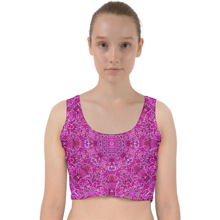 Flowering And Blooming To Bring Happiness Velvet Racer Back Crop Top