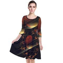 Fractal Digital Art Quarter Sleeve Waist Band Dress by Pakrebo