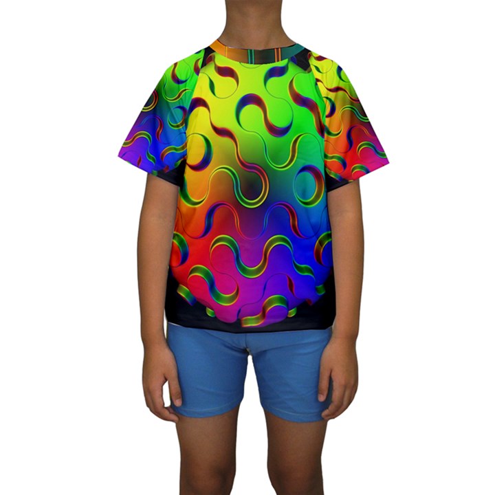 Ball Sphere Digital Art Fractals Kids  Short Sleeve Swimwear