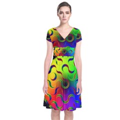 Ball Sphere Digital Art Fractals Short Sleeve Front Wrap Dress