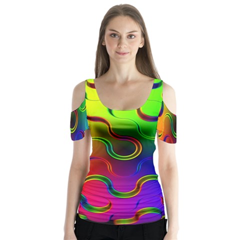 Ball Sphere Digital Art Fractals Butterfly Sleeve Cutout Tee  by Pakrebo