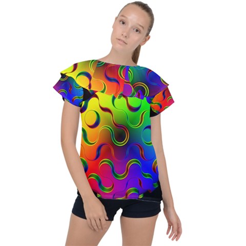 Ball Sphere Digital Art Fractals Ruffle Collar Chiffon Blouse by Pakrebo