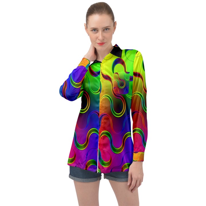 Ball Sphere Digital Art Fractals Long Sleeve Satin Shirt