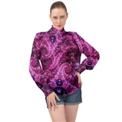 Fractal Art Digital Art High Neck Long Sleeve Chiffon Top