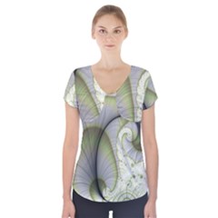 Graphic Fractal Eddy Curlicue Leaf Short Sleeve Front Detail Top by Pakrebo