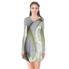 Graphic Fractal Eddy Curlicue Leaf Long Sleeve V-neck Flare Dress